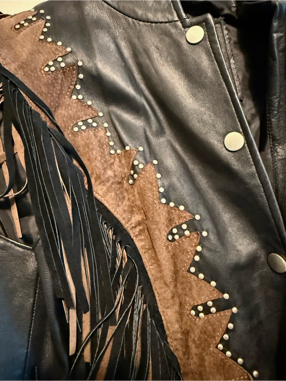 Dark Brown Genuine Leather Fringe Vest with Brown Suede Yoke Western Cowboy M - Picture 9 of 10